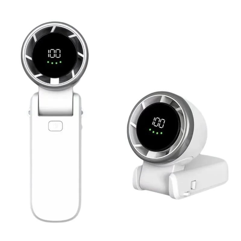 Two white electronic devices with digital displays on a white background