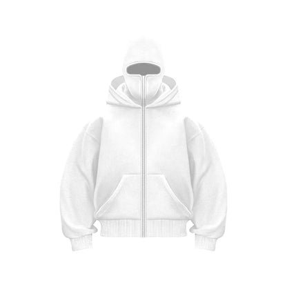White hoodie with a gray hood on a white background