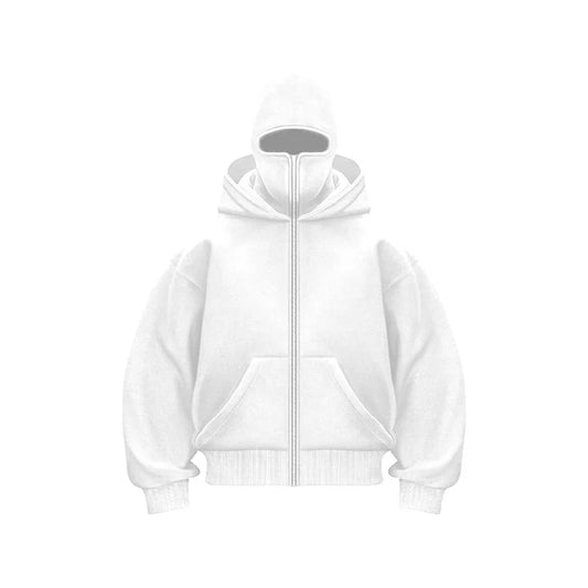 White hoodie with a gray hood on a white background