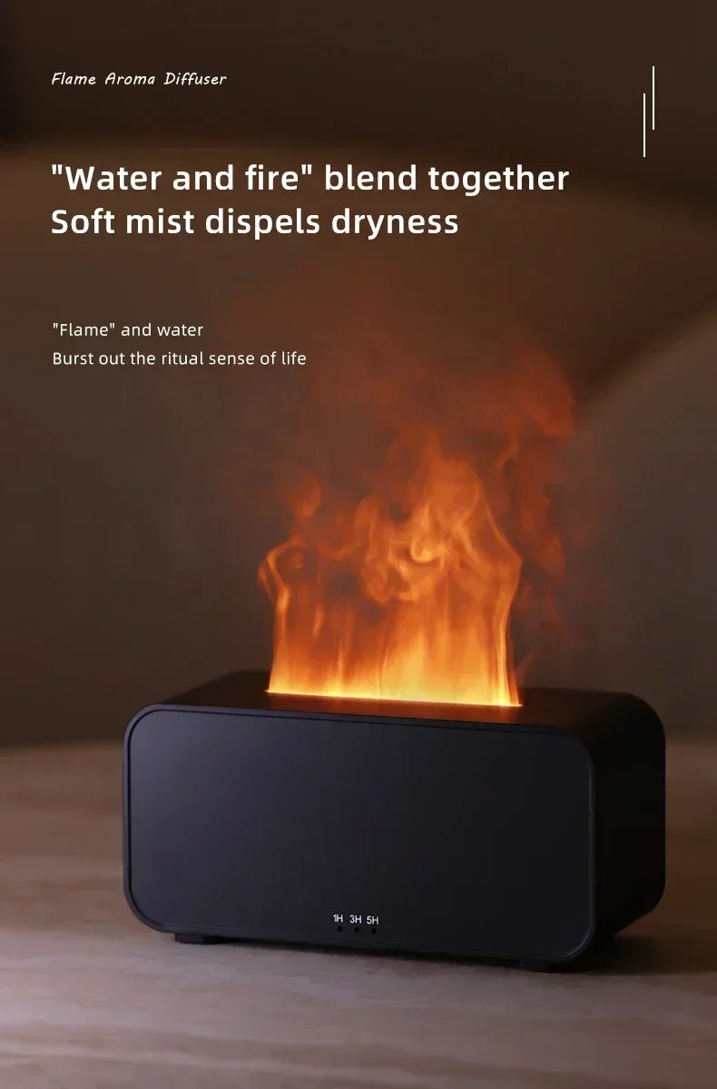 Flame Aroma Diffuser with fire and water effects on a dark background