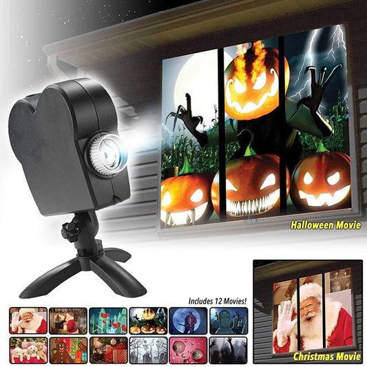 Waterproof outdoor LED projector lamp with 12 holiday movies