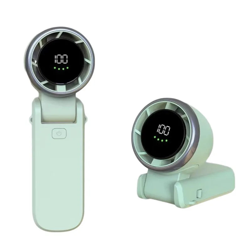 Two mint green electronic devices with digital displays on a white background