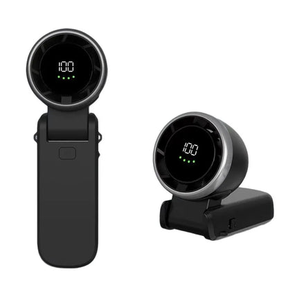 Two black electronic devices with digital displays on a white background