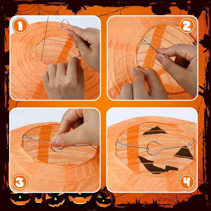 Step-by-step tutorial on creating a Halloween-themed decoration using wire and paper.